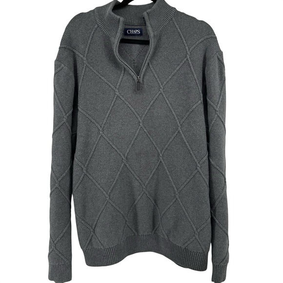 Chaps Other - Chaps Men's Quarter Zip Pullover Sweater Argyle Knit XL Gray Preppy Academia